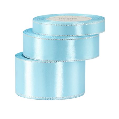 Wstążka satynowa srebrne pasy, 12mm/18mb, błękitna