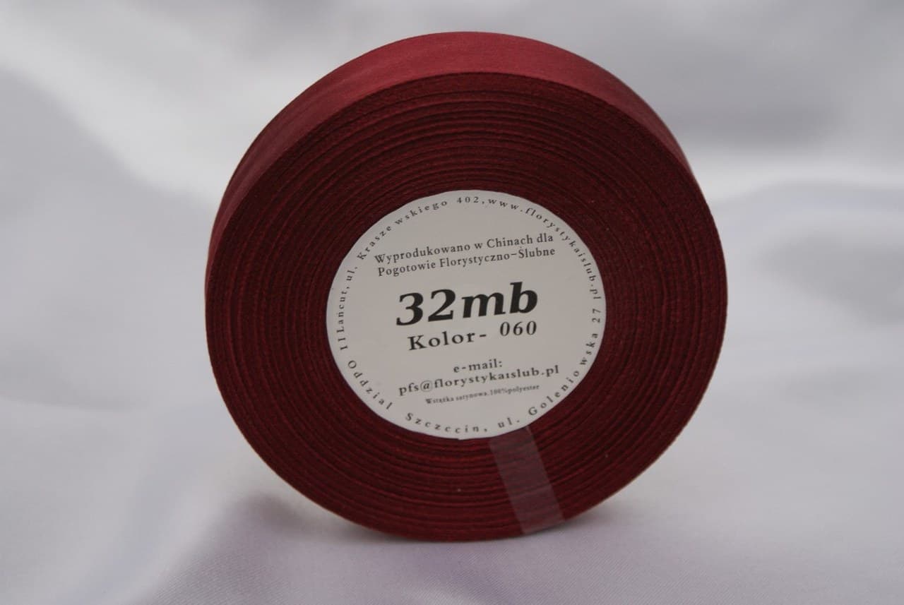 Wstążka taśma satynowa 19mm/32mb,  bordowa