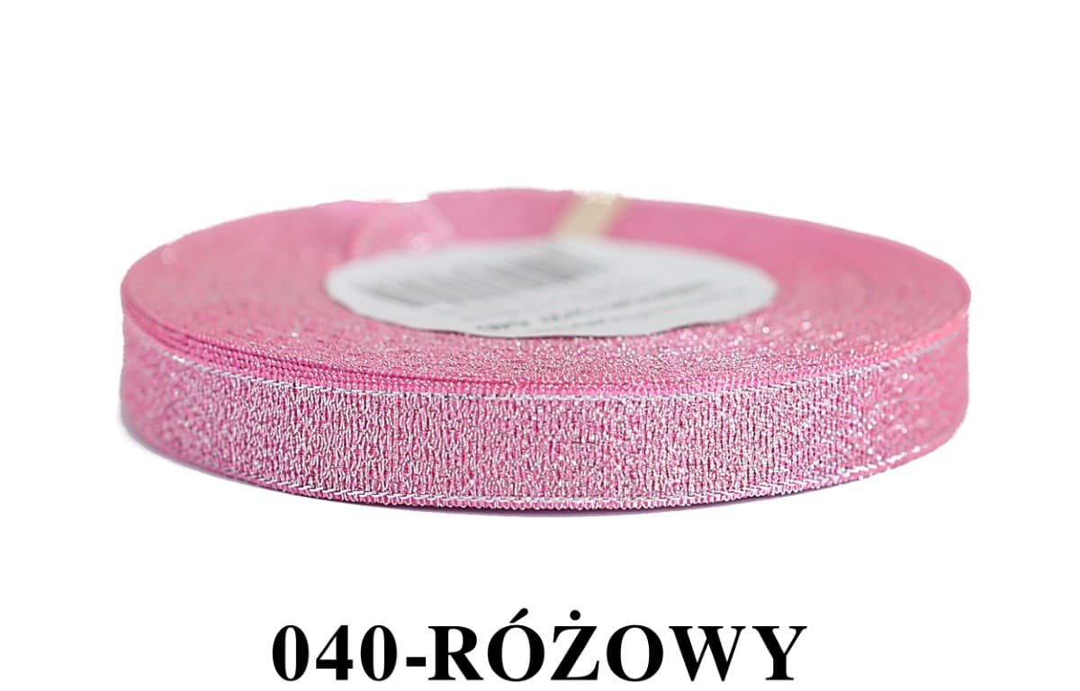 Wstążka brokatowa 12mm/27mb, jasnoróżowa