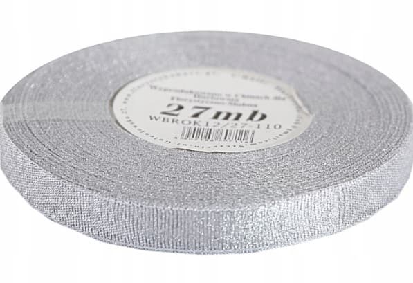 Wstążka brokatowa 12mm/27mb, srebrna