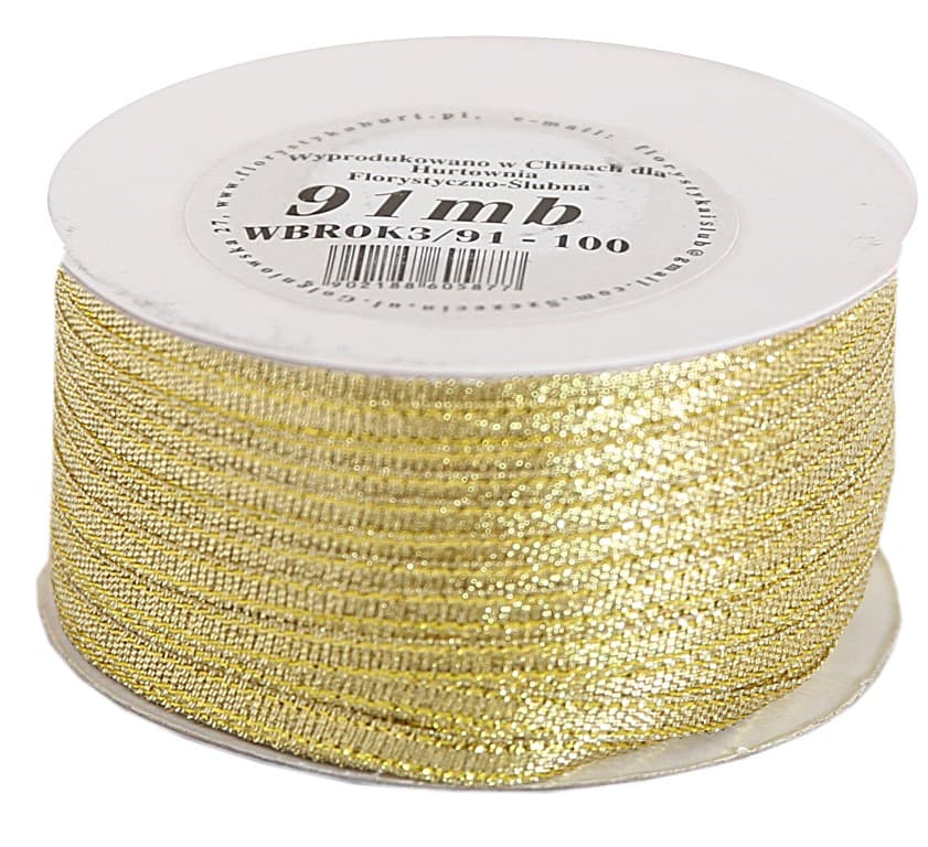 Wstążka brokatowa 3mm/91mb złota