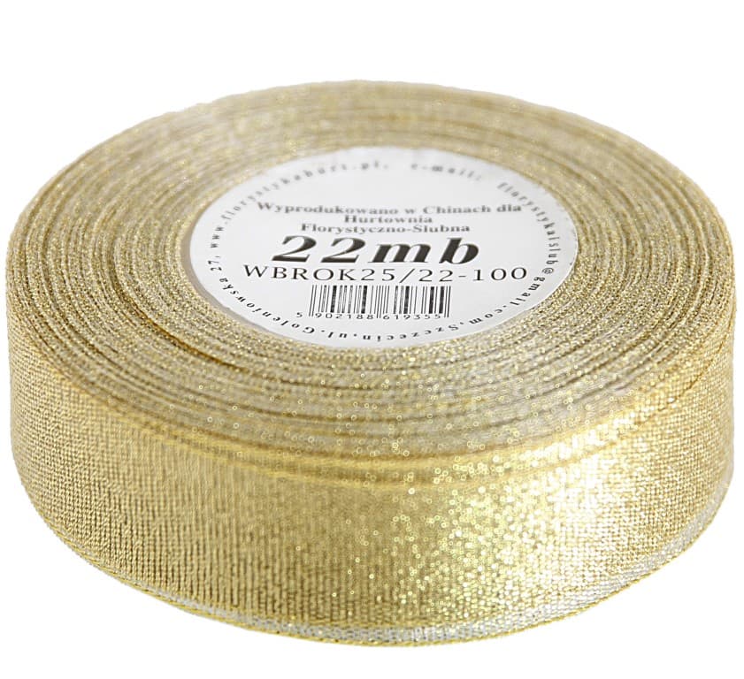 Wstążka brokatowa 25mm/22mb, złota 