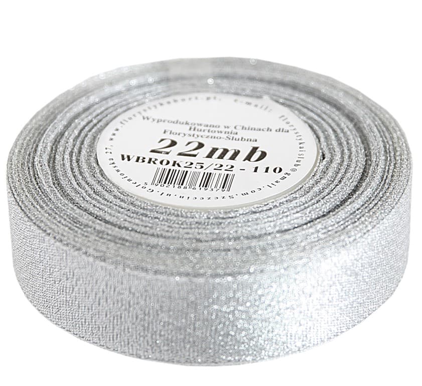 Wstążka brokatowa 25mm/22mb, srebrna