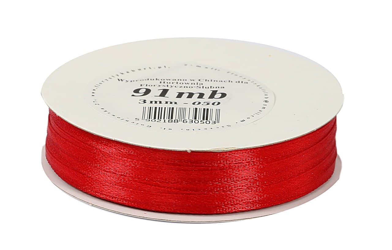 Wstążka satynowa 3mm/91mb, czerwona