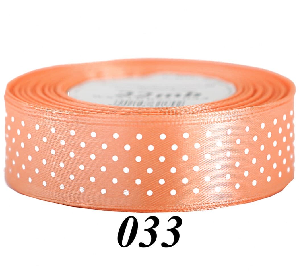 Wstążka satynowa w kropki 25mm/22mb, łososiowa