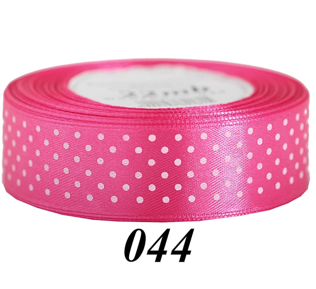Wstążka satynowa w kropki 25mm/22mb, amarantowa