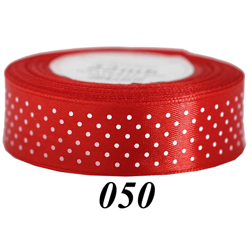 Wstążka satynowa w kropki 25mm/22mb, czerwona