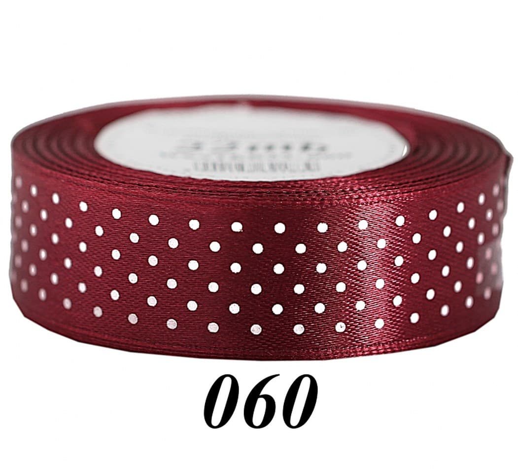 Wstążka satynowa w kropki 25mm/22mb, bordowa