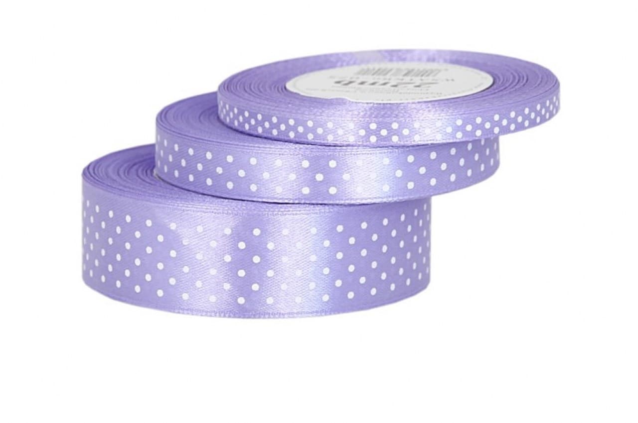 Wstążka satynowa w kropki 12mm/22mb, wrzosowa