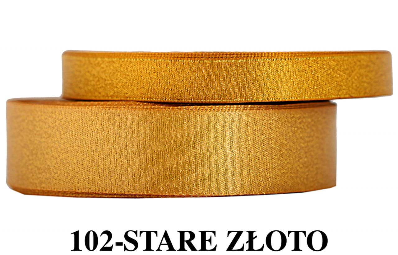 Wstążka satynowa z brokatem 25mm/22mb, stare złoto
