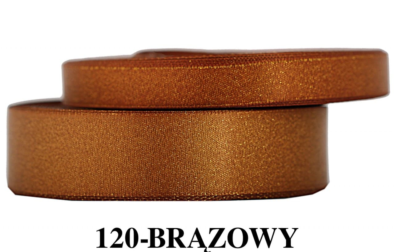 Wstążka satynowa z brokatem 25mm/22mb, brązowa