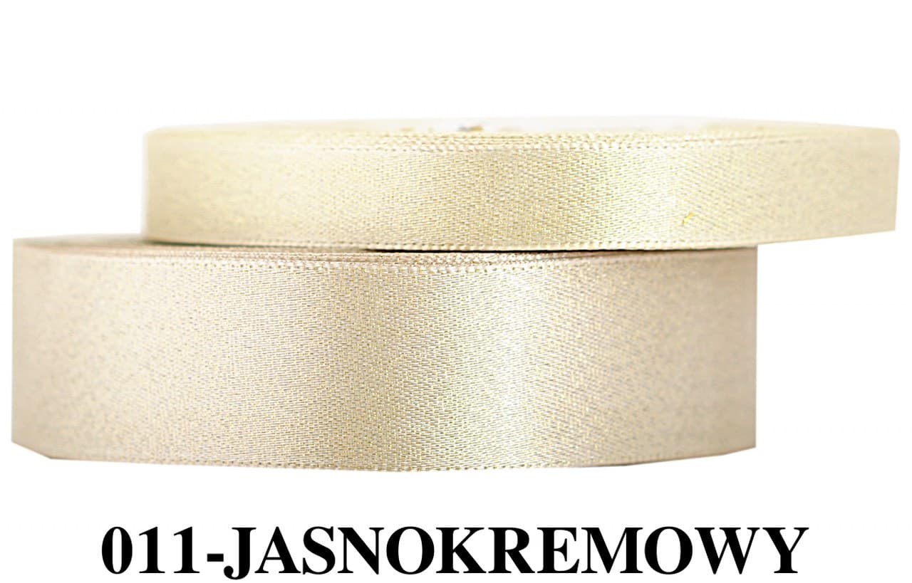 Wstążka satynowa z brokatem 12mm/22mb jasnokremowa
