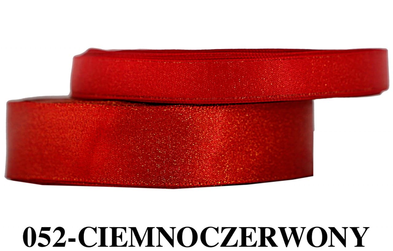 Wstążka satynowa z brokatem 12mm/22mb, c.czerwona
