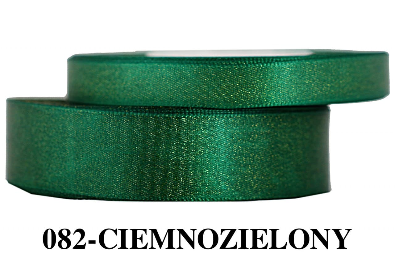 Wstążka satynowa z brokatem 12mm/22mb, c.zielona