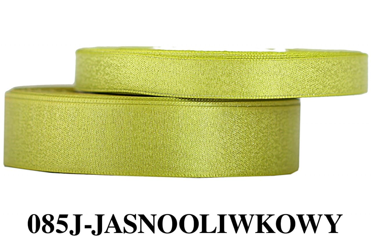 Wstążka satynowa z brokatem 12mm/22mb oliwka jasna