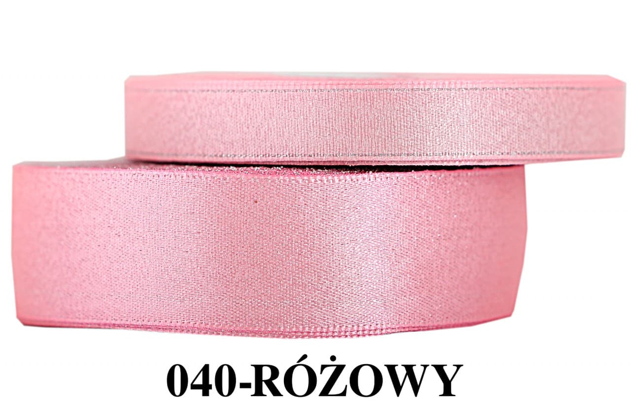 Wstążka satynowa z brokatem 12mm/22mb, różowa