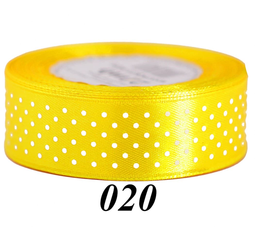 Wstążka satynowa w kropki 25mm/22mb, żółta