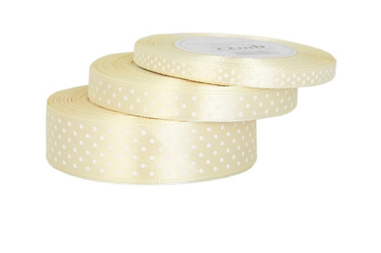 Wstążka satynowa w kropki 12mm/22mb, kremowa