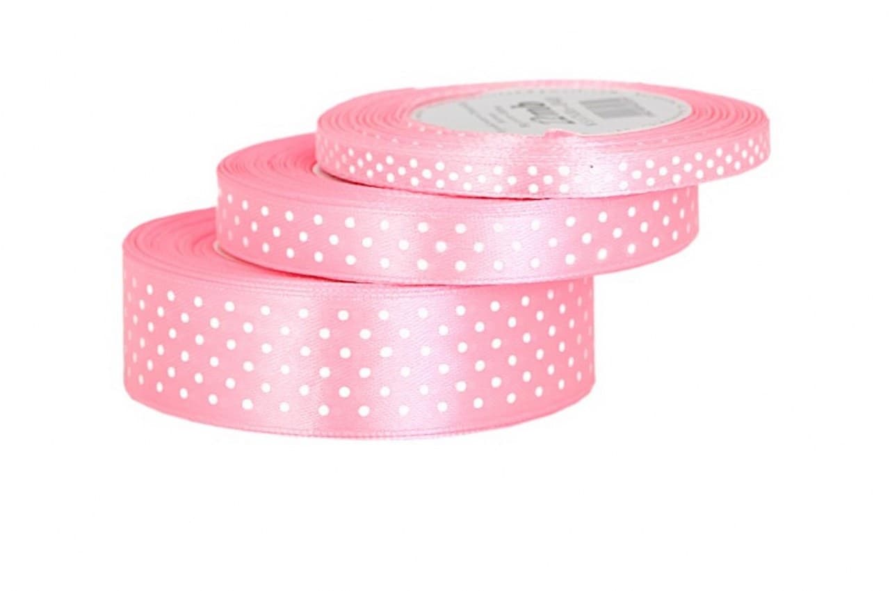 Wstążka satynowa w kropki 12mm/22mb, różowa