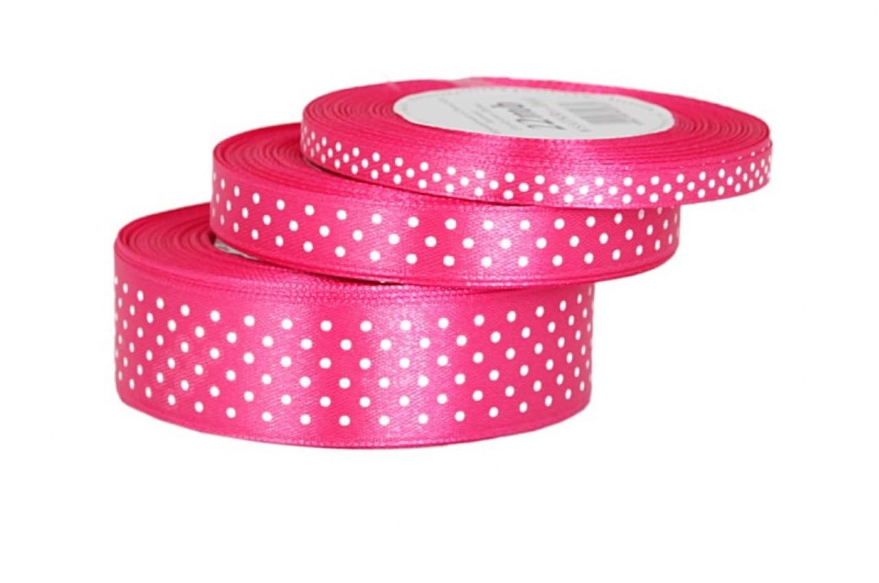 Wstążka satynowa w kropki 12mm/22mb, amarantowa
