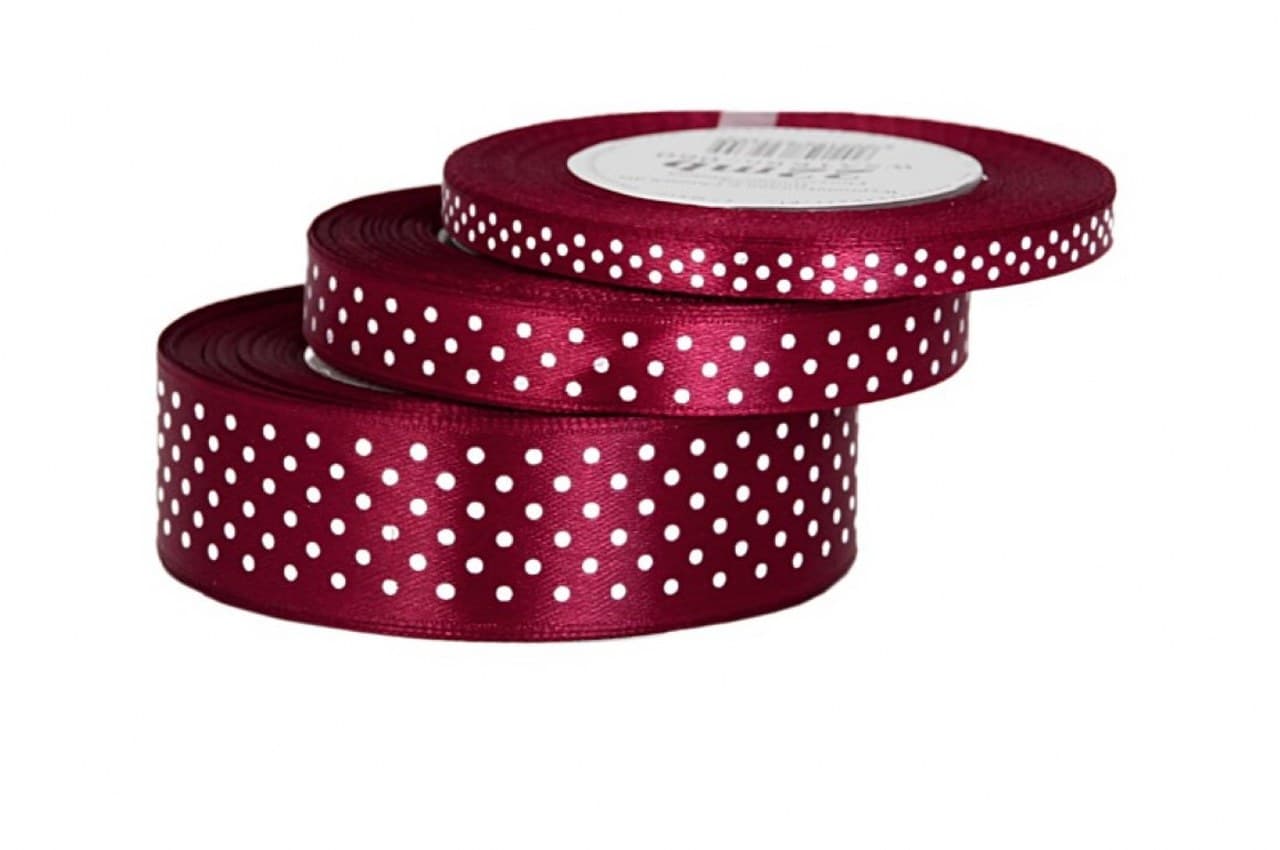 Wstążka satynowa w kropki 12mm/22mb, bordowa