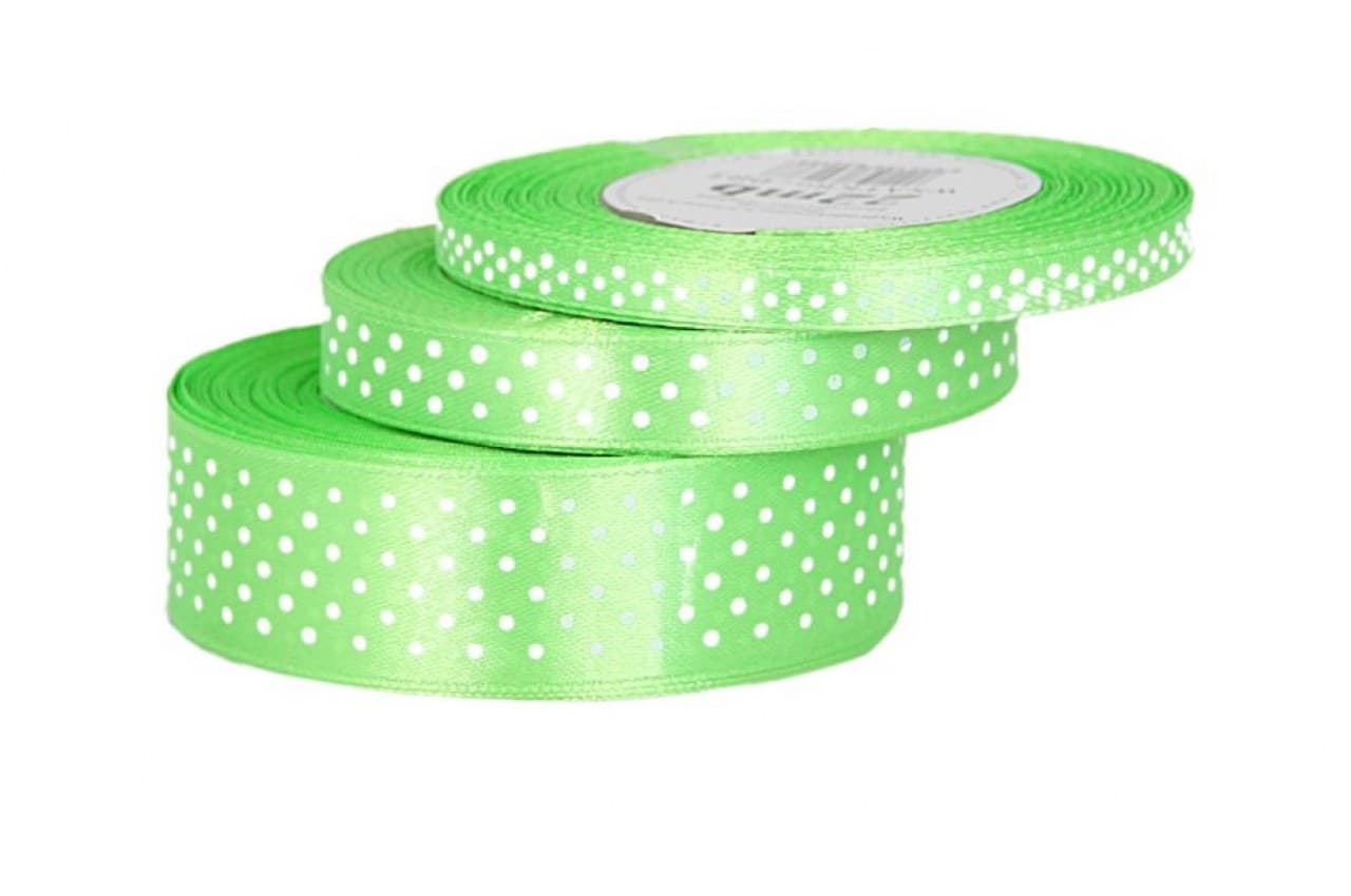 Wstążka satynowa w kropki 12mm/22mb, seledynowa