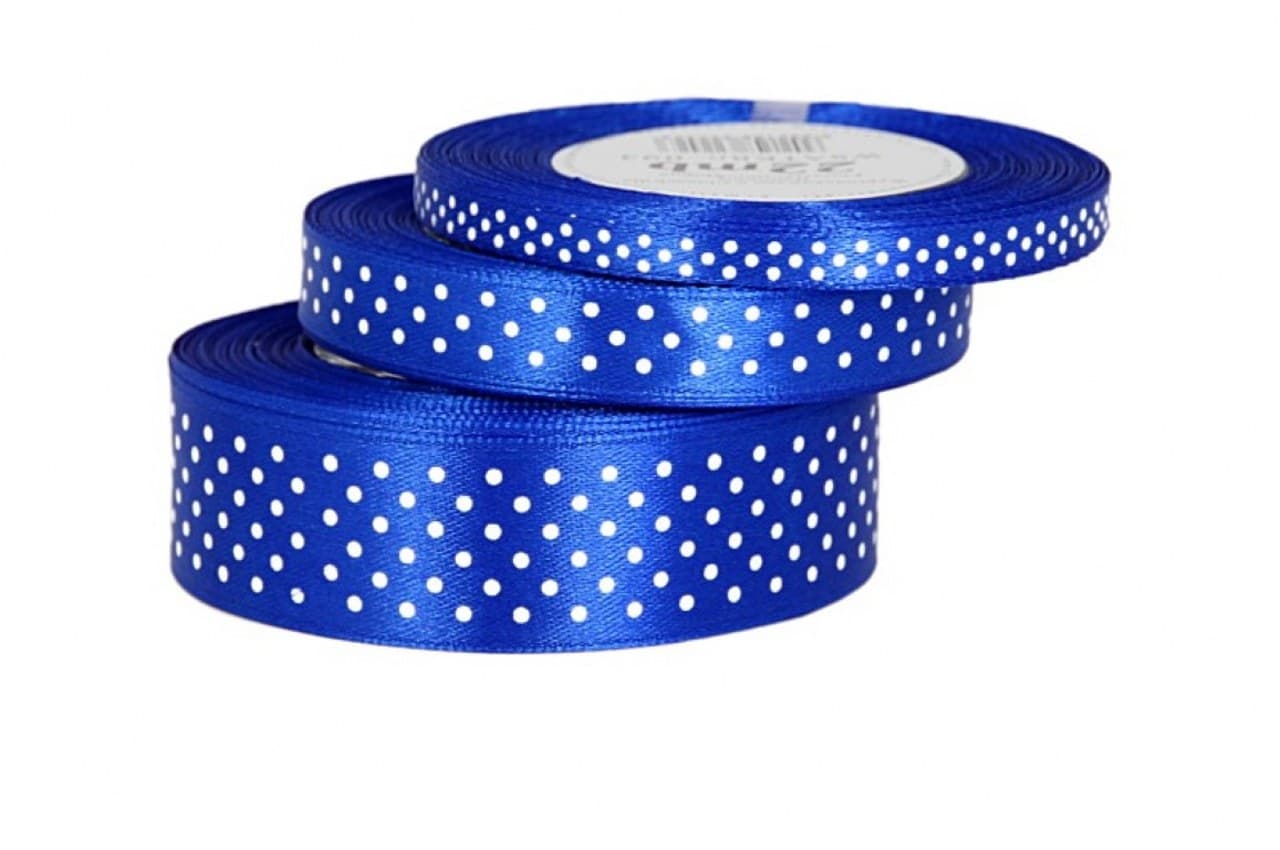Wstążka satynowa w kropki 12mm/22mb, chabrowa