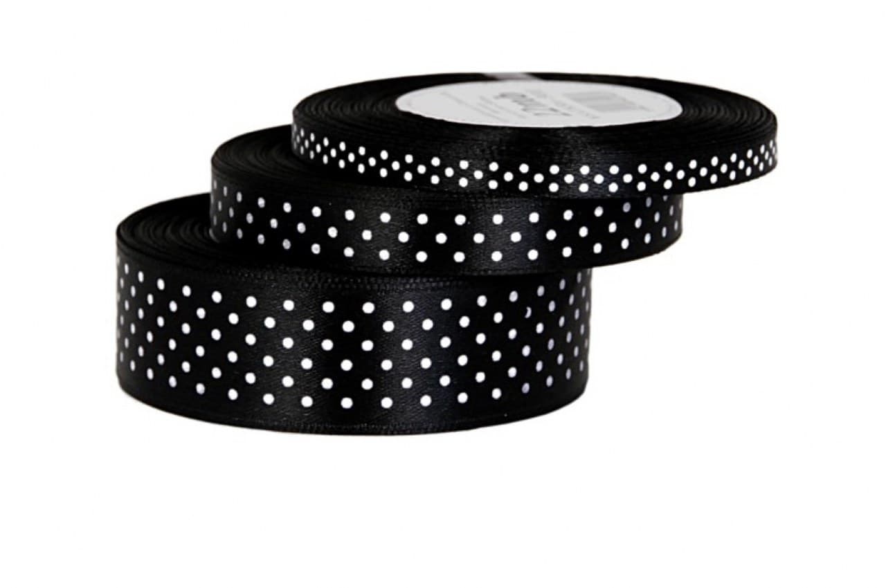 Wstążka satynowa w kropki 6mm/22mb, czarna