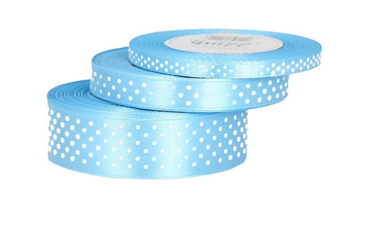 Wstążka satynowa w kropki 6mm/22mb, błękitna