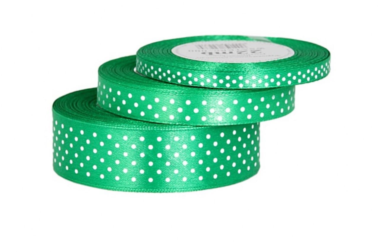 Wstążka satynowa w kropki 6mm/22mb, zielona