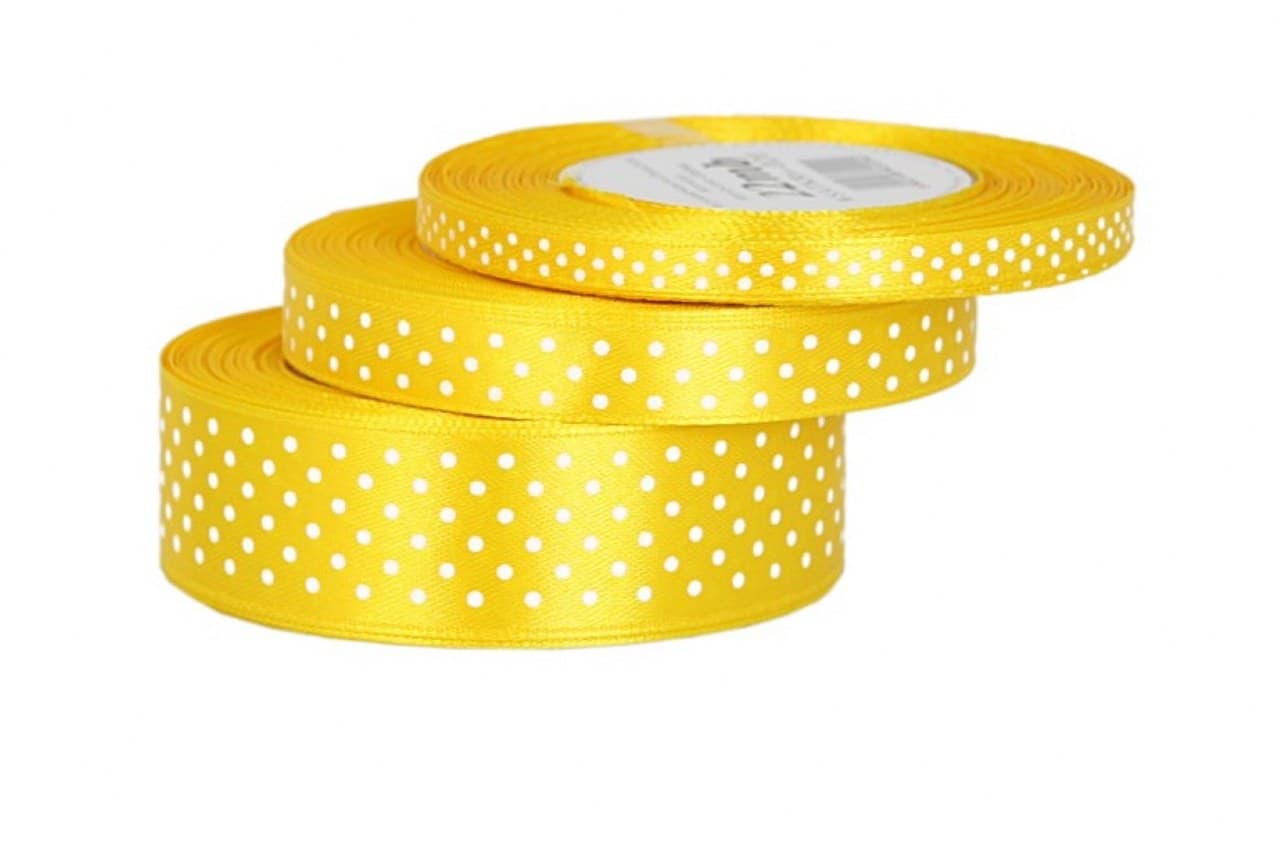 Wstążka satynowa w kropki 6mm/22mb, żółta