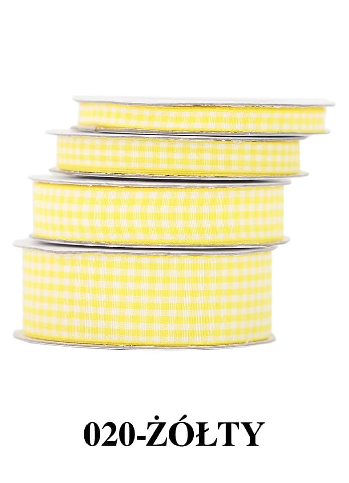 Wstążka materiałowa w kratkę 25mm/9mb, żółta