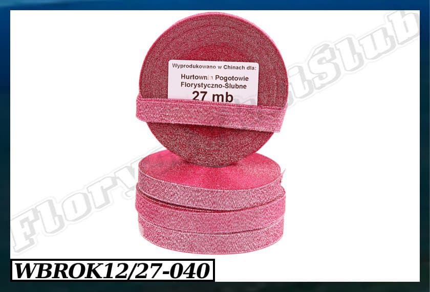 Wstążka brokatowa 12mm/27mb amarantowa