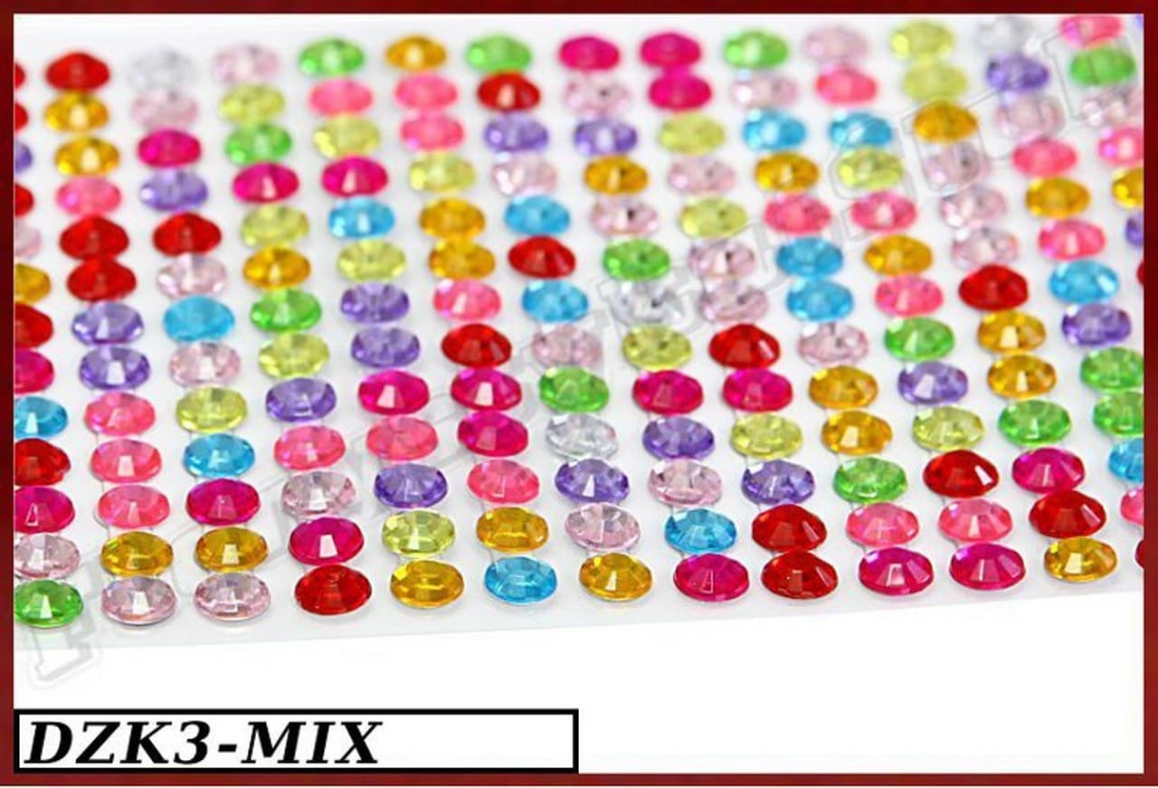Dżety samoprzylepne kryształki 3mm/806szt, miks 