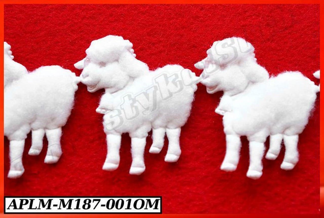 Aplikacje baranek biały omszały 3x3cm, 1m/34szt