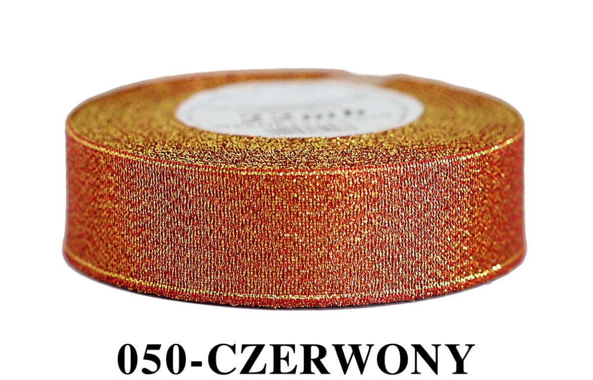 Wstążka brokatowa 25mm/22mb, czerwona