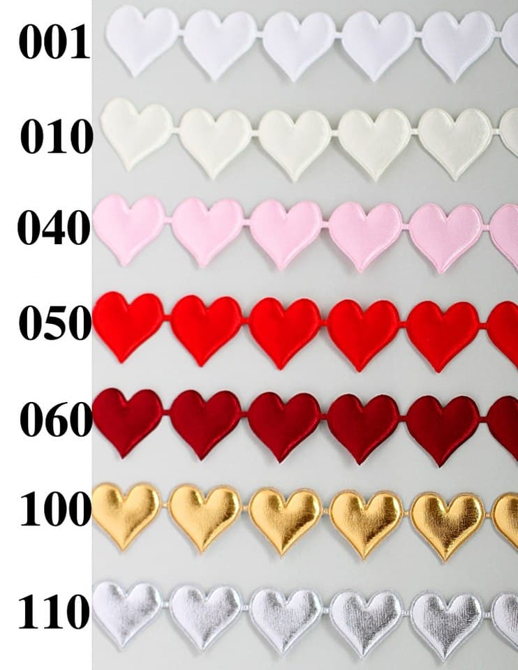 Aplikacje atłasowe serce duże 22x25mm/1mb, bordowe