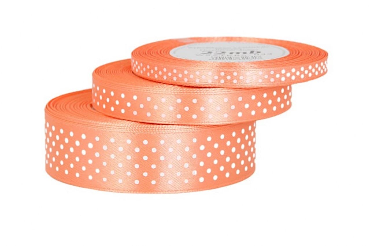 Wstążka satynowa w kropki 6mm/22mb, łososiowa