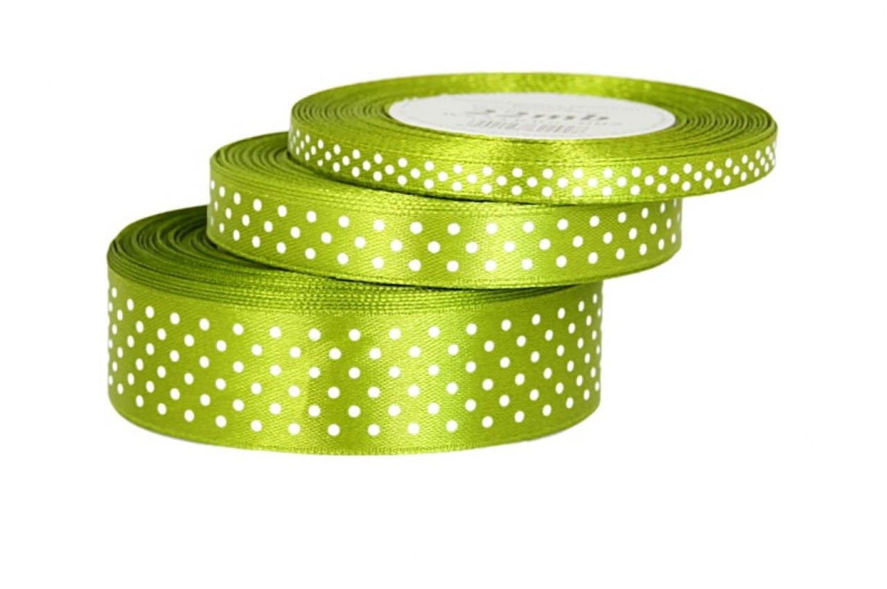 Wstążka satynowa w kropki 6mm/22mb, oliwka