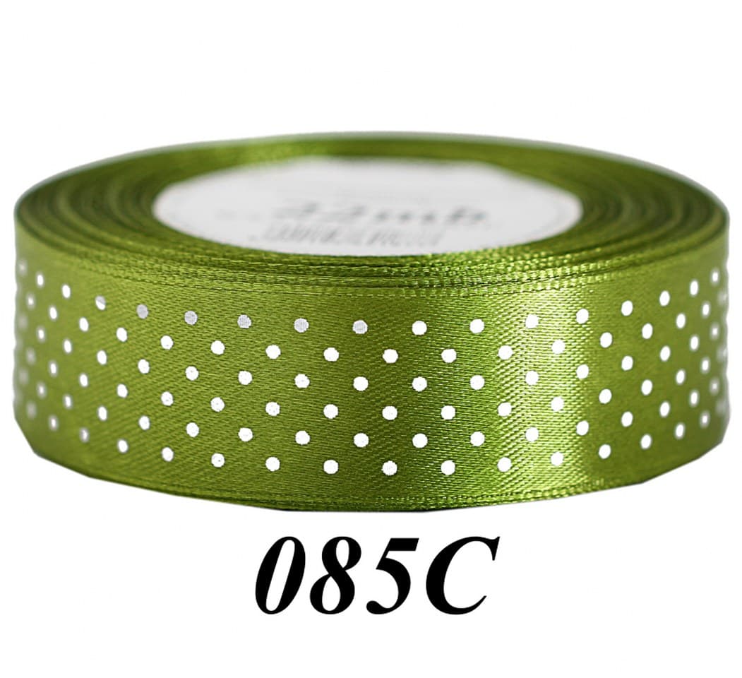 Wstążka satynowa w kropki 25mm/22mb, ciemna oliwka