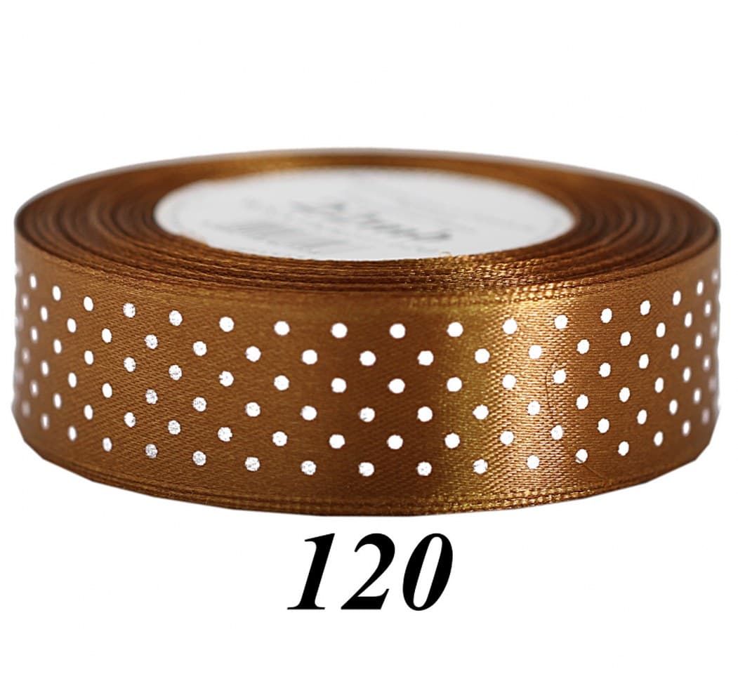 Wstążka satynowa w kropki 25mm/22mb, brązowa