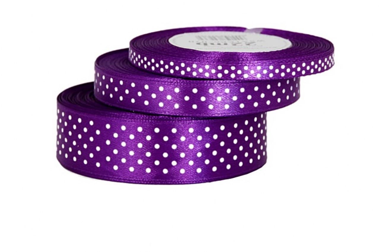 Wstążka satynowa w kropki 12mm/22mb, fioletowa