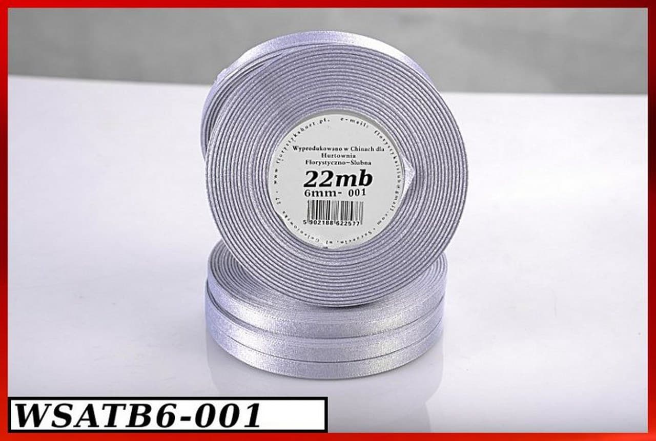 Wstążka satynowa z brokatem 6mm/22mb, biała