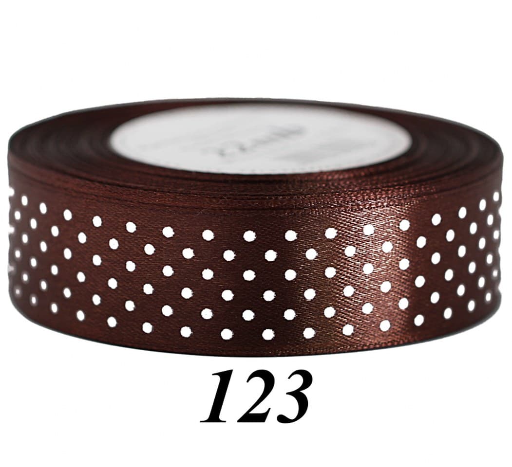 Wstążka satynowa w kropki 25mm/22mb, czekoladowa