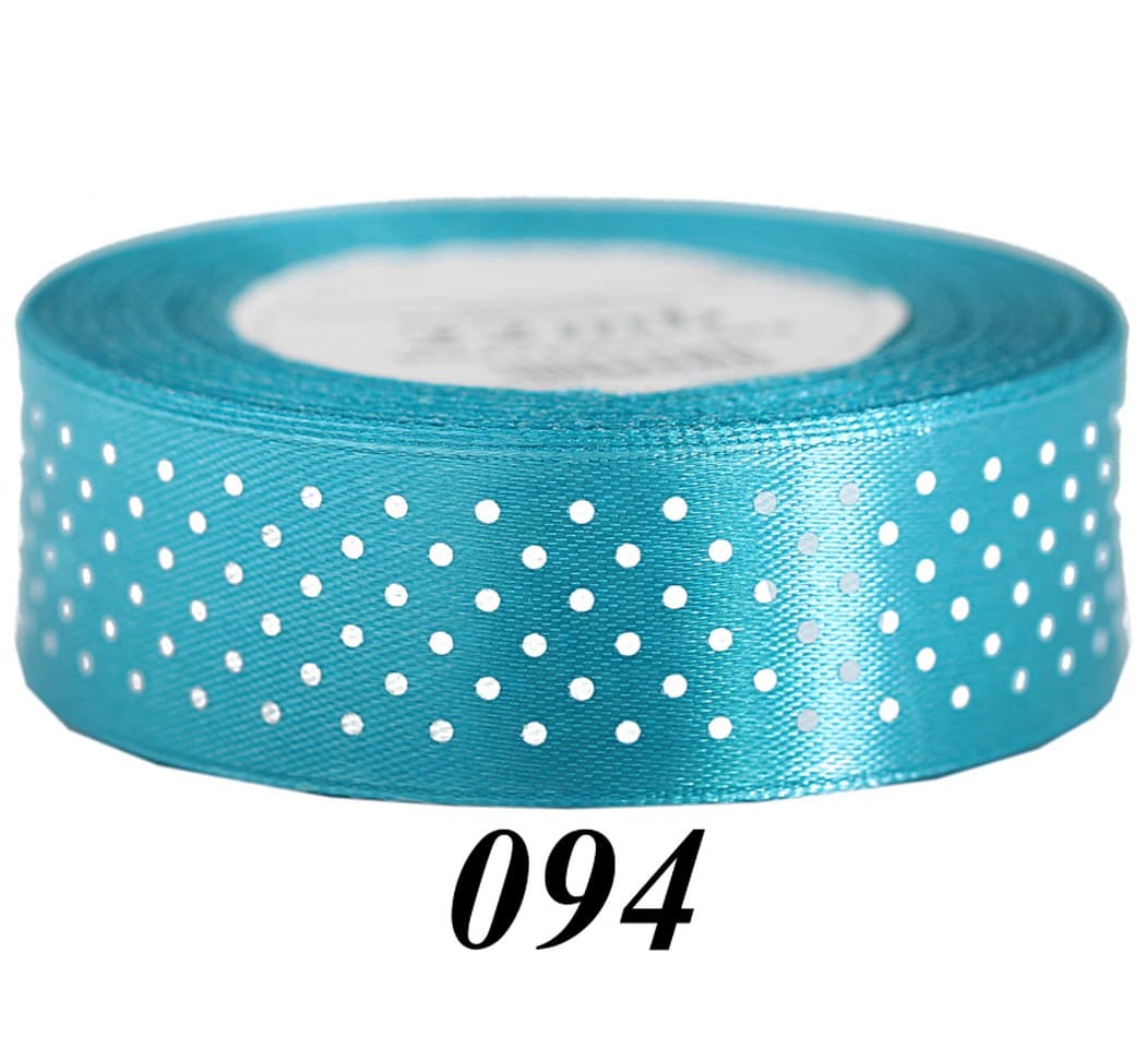 Wstążka satynowa w kropki 25mm/22mb, turkusowa