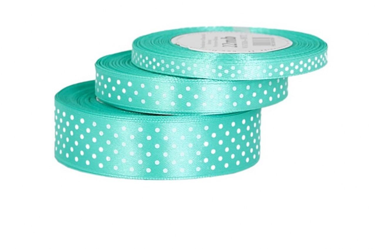 Wstążka satynowa w kropki 12mm/22mb, c.miętowa
