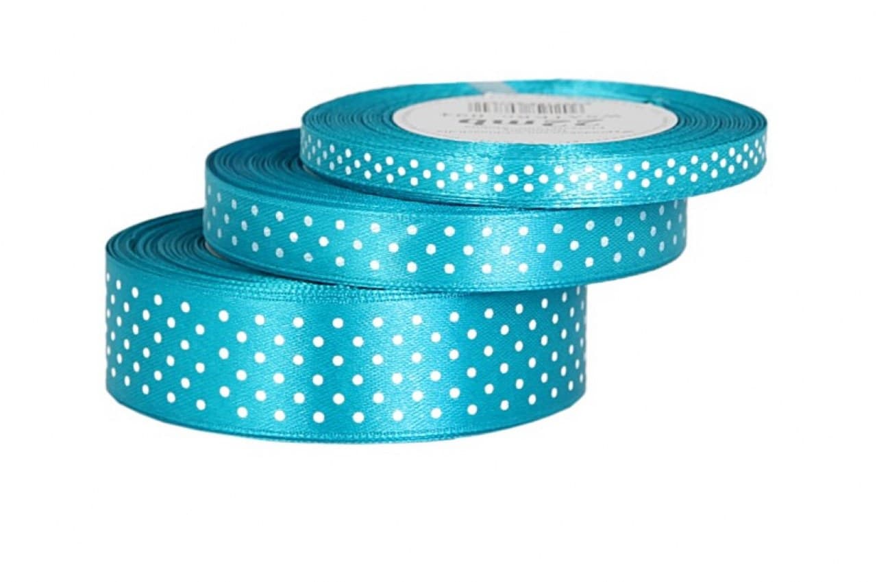 Wstążka satynowa w kropki 6mm/22mb, turkusowa