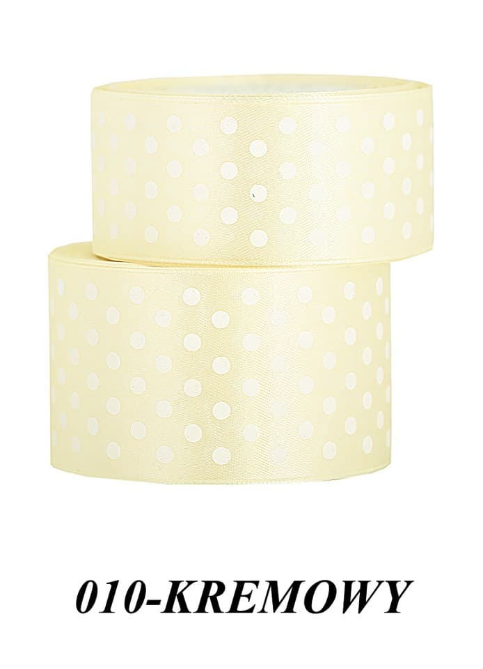 Wstążka satynowa w kropki 38mm/22mb, kremowa