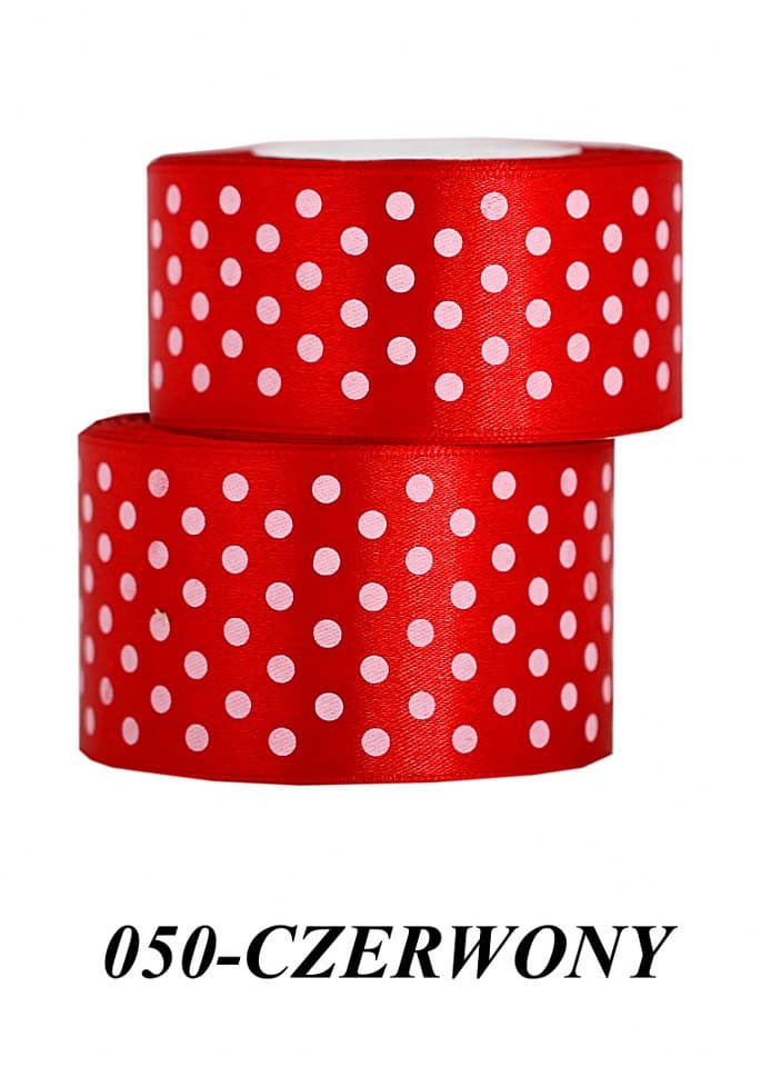Wstążka satynowa w kropki 38mm/22mb, czerwona