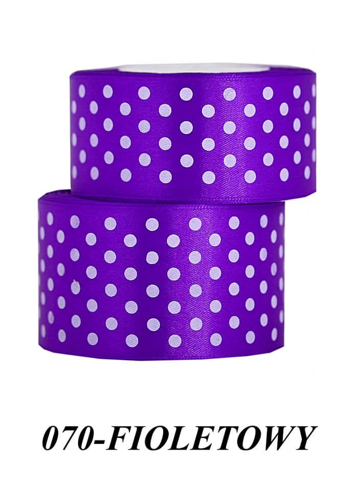 Wstążka satynowa w kropki 38mm/22mb, fioletowa